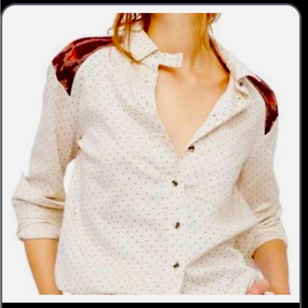 Unique Rare EUC Free People Mixed Media Knit Polka Dot Blouse Medium